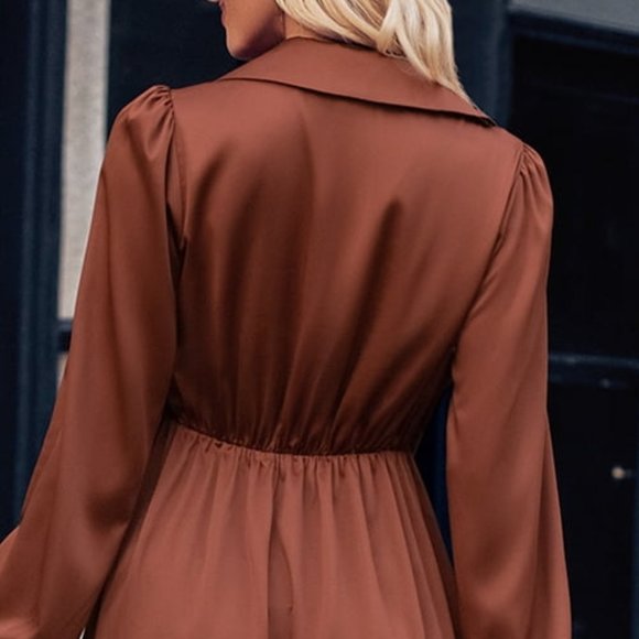 SHEIN Black Surplice Neck Sweetheart Puff Sleeve Split Pencil Plain Bodycon Dress Women Spring Elegant High Waist Dress main image 1